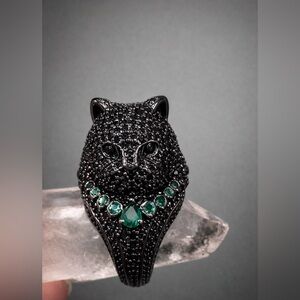 Black Panther Ring 18K Gold Plated AAA CZ Emerald Collar Statement